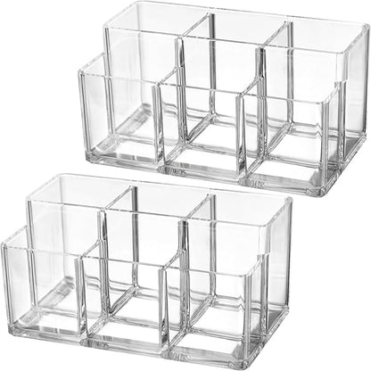 Foraineam 2 Pack Acrylic Makeup Brushes Holder with 6 Slots, Clear Pen Pencil Organizer Desktop Stationery Storage Container, Vanity Cosmetic Eyeliners Eyebrow Pencil Display Case
