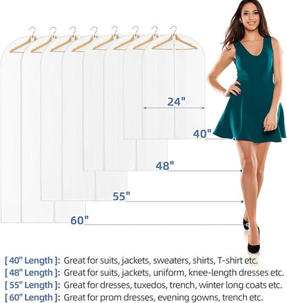 60" Dress Bags for Gowns, 12 Packs All Clear Garment Bags for Hanging Clothes, Plastic Waterproof Dress Cover with Zipper for Dresses, Coats, Uniforms (Set of 12)