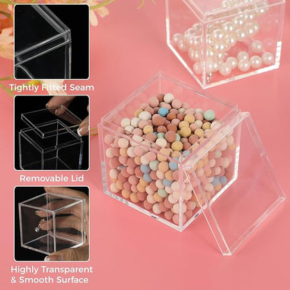 40 Pcs Acrylic Boxes - Clear Small Square Display Boxes, 2.2 x 2.2 x 2.2 in, With Lids for Candy, Pill, Earring, Jewelry, Tiny Beads