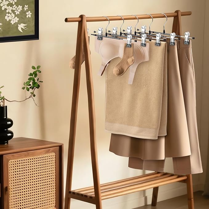 HUADYMEET 50 Pack 12Inch Pants Hangers with Clips,Metal Trouser Hanger for Jeans.Space Saving Skirt Hangers Heavy Duty Non-Slip Adjustable Clothes Shorts Hanger for Women,Men,Black