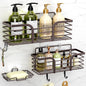 Yougai Shower Caddy, Shower Organizer with Soap Holder and Hooks, Rustproof Shower Shelves, No Drilling Bathroom Organizers and Storage, Wall-Mounted Kitchen & Home Decor (Brown)