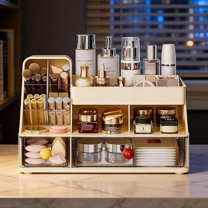 Makeup Organizer with Drawers for Vanity,Bathroom Countertop Organizer with Brushes Holder,Skincare Storage Organizer,Perfect Cosmetic Display Case for Your Beauty Essential