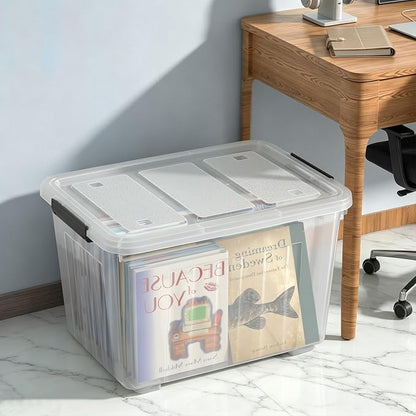 Large Plastic Storage Box with Lid, 70 Quart, 4 Packs