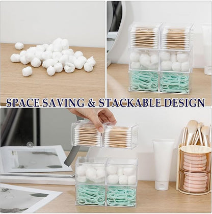 3 Pack Bathroom Canister with Divider, Plastic Vanity Drawer Storage Jars with Lid for Cotton Balls, Makeup Pads, Hair Ties, Clear Desk Drawer Container for Home Office Supplies