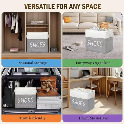 Large Fabric Shoe Basket,Flodable Shoe Storage Bin for Entryway,Hallway or Mudroom,Stylish Shoe Storage Container (Large-1 Pack)