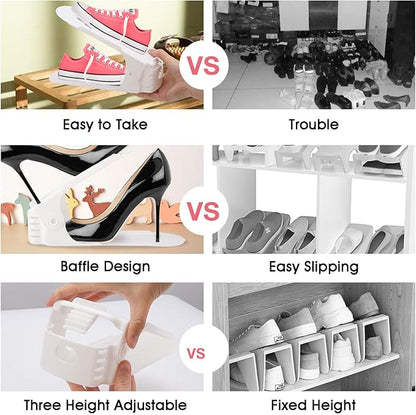 Neprock Shoe Slots Organizer, 20 Pack Adjustable Shoe Rack Stacker Storage Space Saver, Double Deck Shoe Rack Holder for Closet Organization (White)