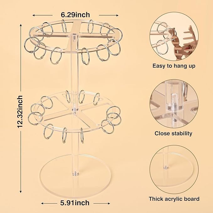 2-Tier Acrylic Claw Clip Organizer Rack- Large Capacity Hair Claw Clips Holder for Bathroom, Bedroom- Durable Clear Hair Accessories Organizer Storage for Women and Girls