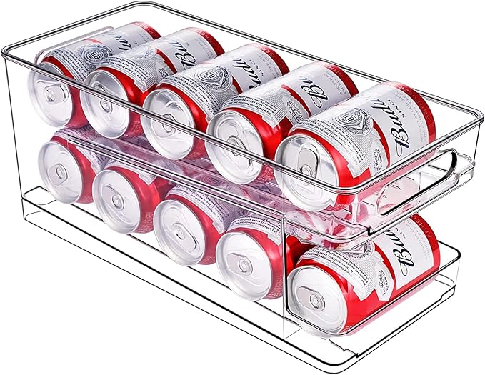 Rolling Soda Can Organizer and Automatic Soda Can Organizer for Refrigerator for Beer Soda Seltzer Drink Pop Cans Holder Storage Pantry Organization