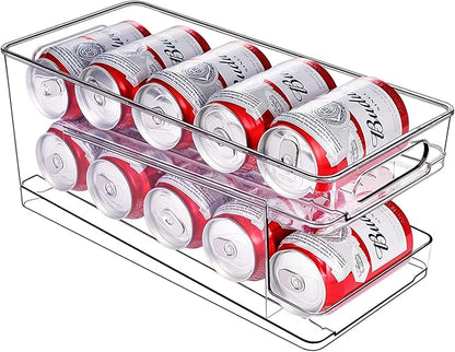 Rolling Soda Can Organizer and 2 Packs Clear Width Adjustable Soda Can Organizer