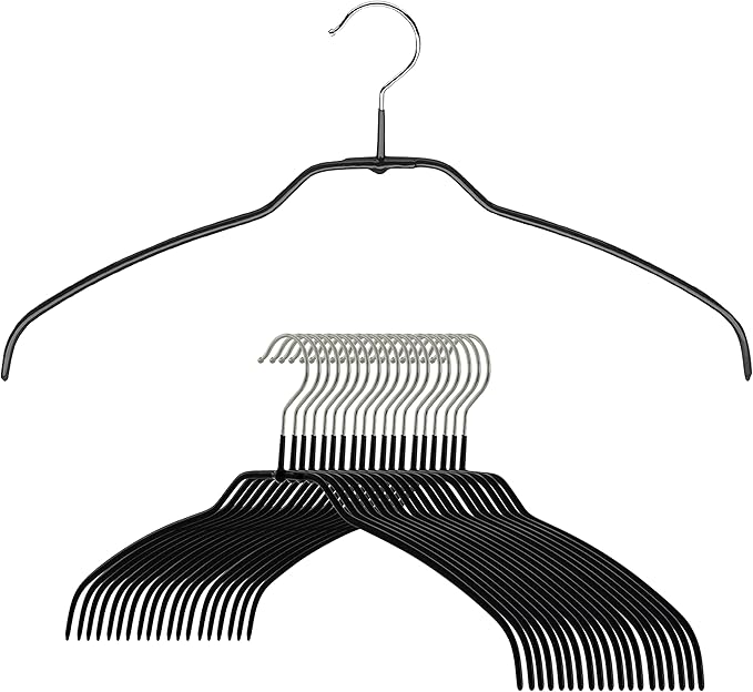 Mawa Reston Lloyd Silhouette Ultra-Thin Series, Non-Slip Space Saving Shirt Hanger, Style 42/FT, Pack of 20, Black, 20 Count
