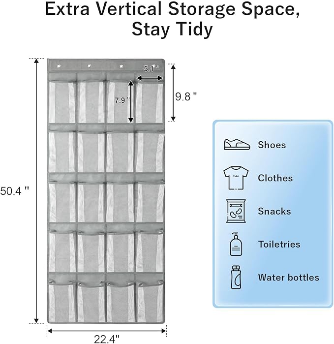 F-color Large Hanging Organizer - Over the Door Shoe Organizer, Cruise Essentials for Closet & Pantry, 20 Breathable Mesh Pockets, Space Saving Hanging Storage Holder with 4 Heavy-Duty Metal Hooks