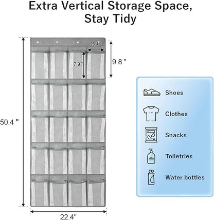 F-color Large Hanging Organizer - Over the Door Shoe Organizer, Cruise Essentials for Closet & Pantry, 20 Breathable Mesh Pockets, Space Saving Hanging Storage Holder with 4 Heavy-Duty Metal Hooks