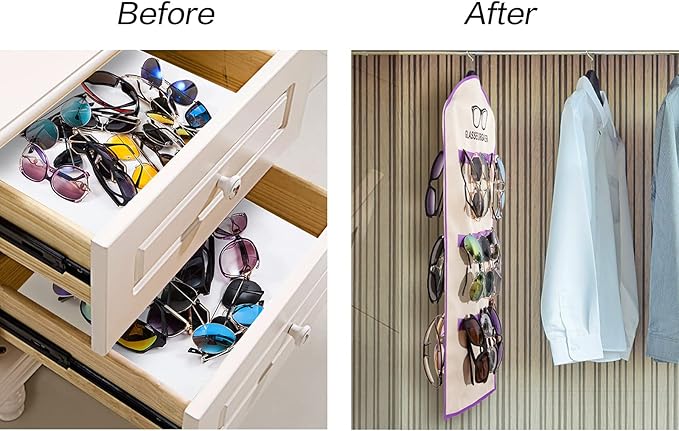 TRIUMPH VISION Hanging Sunglasses Organizer Eyeglasses Holder 30 Slots Glasses Display Eyewear for Closet Multiple Sun Glasses Wall Mounted Storage Foldable Travel