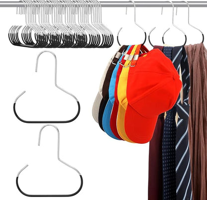 Zonon 24 Pcs Scarf Hangers for Closet Metal Belt Ring Hanger Scarf Organizer Storage Holders with Grip Coating for Ties Scarves Belts Tank Tops Hat Hooks (Black)