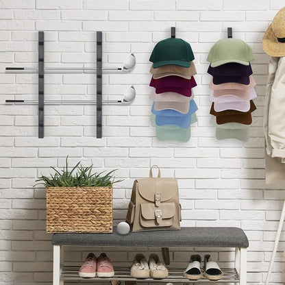 Hat Rack for Wall Baseball Cap Organizer Hanger (2 Pack) Modern Wooden Hat Holder Wall-Mounted Caps Display for Closet Door Bedroom Entryroom Laundry (Gray)
