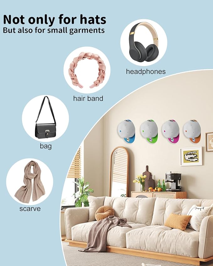 Adhesive Hat Hooks for Wall, Baseball Caps Strong Holdr, Ball Cap Hanger Wall Mount, Hat Display Rack, Hat Organizer Accessories, Clear 16-Pack