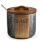 Salt Cellar with Lid & Spoon, Ceramic Salt Container for Countertop, 10 OZ Salt Bowl Holder, Gray