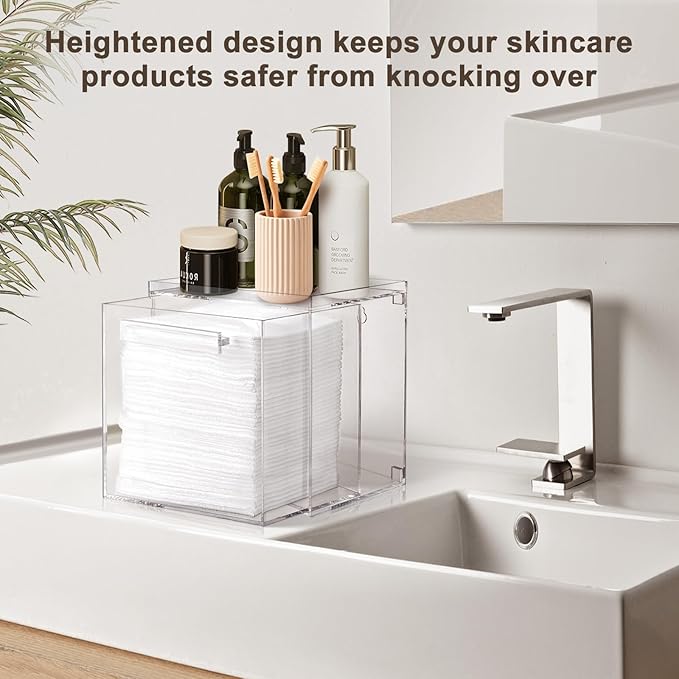 Disposable Facial Towels Storage Box - Acrylic Container Compatible With Clean Skin Club Clean Towel XL - Wall-Mounted Makeup Organizer With Drawer Valentine's Day Gifts