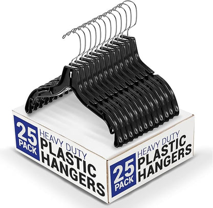 Victory Display Heavy Duty Plastic Black Hangers for Clothes | Slim Hangers with Swivel Hooks & Notched Shoulder for Closet | Durable, & Space-Saving for Clothing Storage Solution | 17inches | 25 Pack