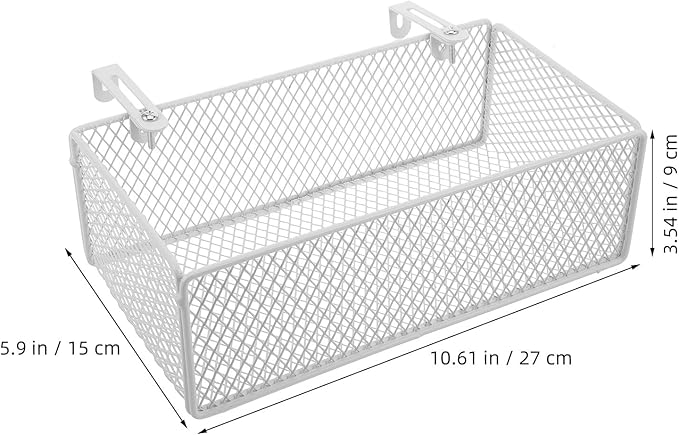 Bedside Organizer - White Bedside Hanging Wire Basket Organizer With Adjustable Hook Spacing - Dormitory Bed Storage Caddy For College Dorm Room Bunk Bed