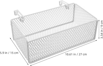 Bedside Organizer - White Bedside Hanging Wire Basket Organizer With Adjustable Hook Spacing - Dormitory Bed Storage Caddy For College Dorm Room Bunk Bed
