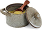 Honeydak Speckled Ceramic Salt Cellar with Lid and Wooden Spoon, Rustic Farmhouse Salt Pepper Cellar Holder for Mothers Day, Housewarming Gift, Heavyweight Spices Jar(Light Gray,1 Set)