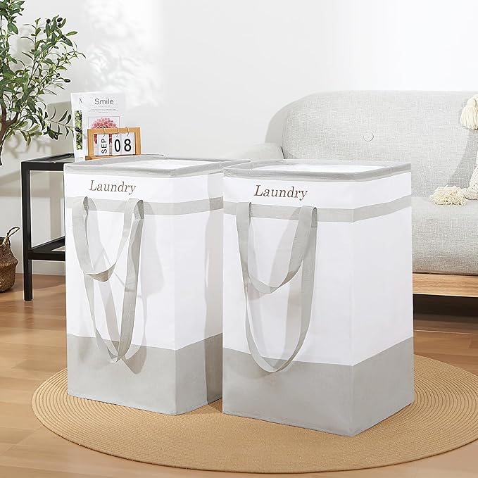 FairyHaus Laundry Basket 100L, 2Pack Laundry Hamper with Easy Carry Handles, Collapsible Laundry Baskets Hampers for Bathroom Clothes Storage Grey