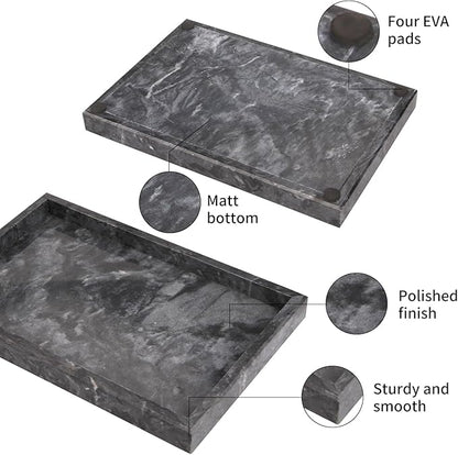 Marble Bathroom Vanity Tray, Natural Luxury Vanity Home Kitchen Bathroom Table Tray, Stone Decorative Countertop Dresser Trays for Key Coffee Perfume Jewelry Makeup (Black, 12"x 8" x1.2")