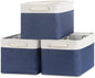Bidtakay Storage Baskets Collapsible [3-Pack] Decorative Storage Bins with Cotton Rope Handles 15 X 11 X 9.5 Inch Organizing Baskets for Shelves Clothes Closet Navy Blue Baskets for Gifts Empty