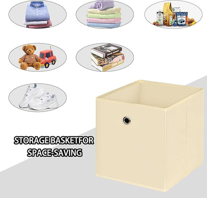 Foldable Storage Cubes Bins ,11 Inch Cloth Storage Cube Fabric Storage Box Cubes Organizer Baskets with Handles for Home Organizer Set of 3 (Creamy-White)