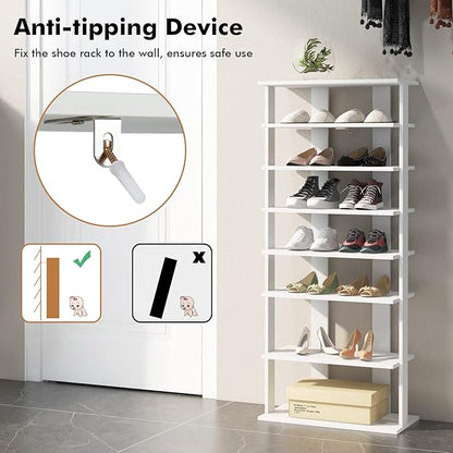 COSTWAY 7 Tiers Shoe Rack, Double Rows Vertical Tall Narrow Patented Shoe Organizer, Free Standing Shoe Rack for Small Space, Entryway, Closet, Living Room, Bedroom (White)