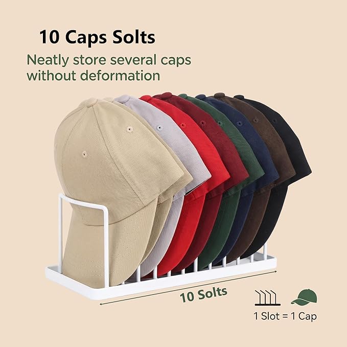 Hat Organizer for Baseball Caps - 2 Pack Space Saving Hat Stand Hold 20 Caps - Premium Metal Hat Rack for Baseball Caps Display & Organizer - No Install Hat Holder for Closet