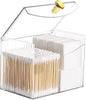 Tbestmax Qtip Holder Dispenser 2-Section Clear Bathroom Organizer 2 Grids Cotton Swab/Pad/Ball Holder Container Cosmetics Storage for Vanity