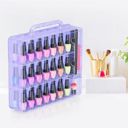Beloving 2pcs Nail Polish Organizer, Portable 48 Bottles Clear Nail Polish Holder with Adjustable Divider, Gel Nail Polish Storage Double Side Nail Polish Organizer Case for Nail Tech Purple