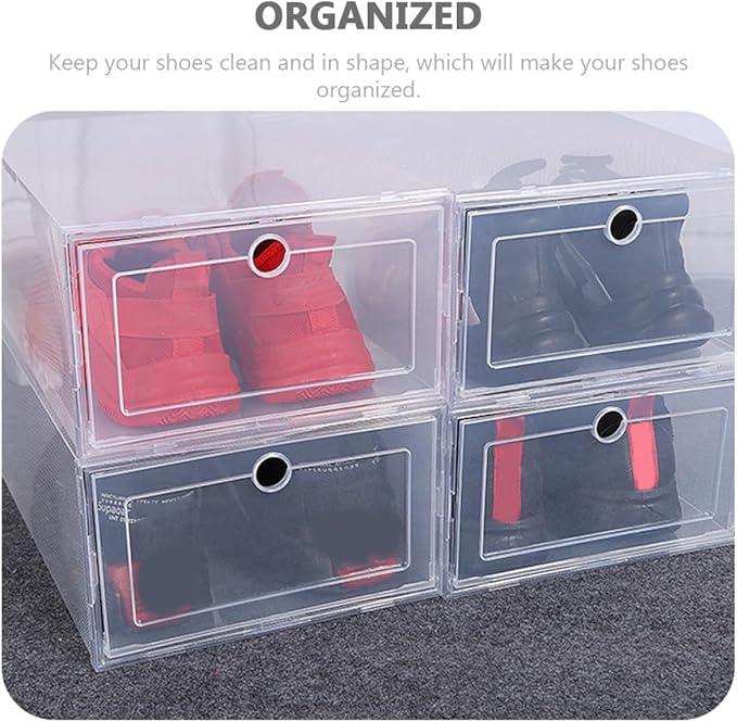 VICASKY Pp Plastic Shoe Storage Boxes, 4pcs Drawer-type Stackable Shoe Containers for Men and Women, Home Closet Organization and Sneaker Storage
