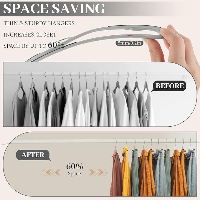 LemonRoad 36 Pack Short Neck Hangers, Upgraded Non-slip Plastic Hangers Lifts Clothes 3" Higher, Space Saving 360 Swivel Hook for Closet Organizer, Shirts Jackets Dresses, Smooth(Dark Gray Light Gray)