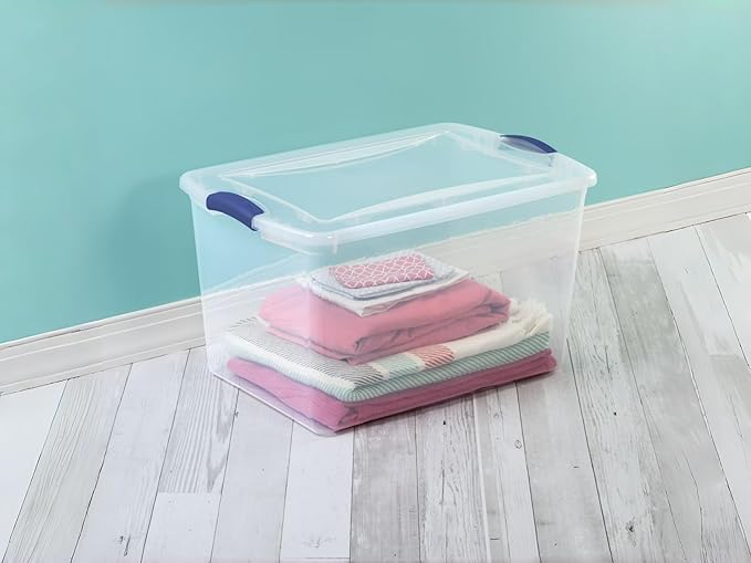 66 Quart Storage Bins with Lids, 4-Pack, Clear Plastic Stackable Tote Box Containers for Home Garage Organization