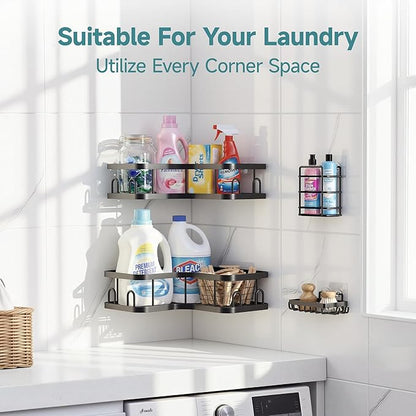 Veken Corner Shower Caddy 4-Pack, Advanced Rustproof Design, No Drilling Adhesive Shelves, Rack with Soap Holder, Large Capacity Bathroom Organizers and Storage, Wall-Mounted Kitchen&Home Decor,Black