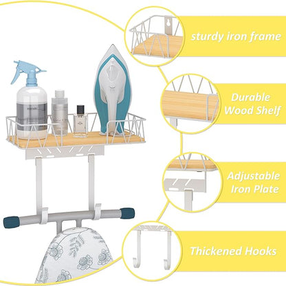 Ironing Board Hanger with Removable Hooks, Ironing Board Holder Wall Mounted for T/Y Leg, Space Saving Iron Holder for Laundry Room Storage and Organization