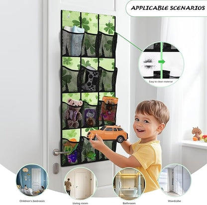Over the Door Organizer with 12 Mesh Pockets, Storage Hanging Bag Behind the Door for Shoes Toys Cleaning Supplies, Perfect for Bedroom Bathroom or College Dorm, Lucky Leaves