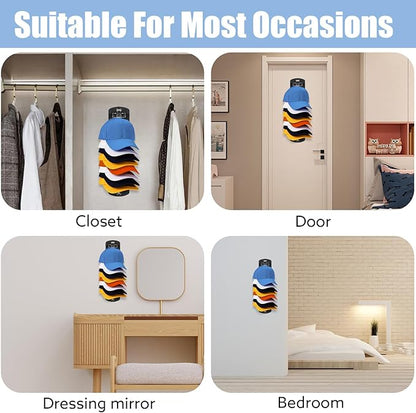 Dntorx Hat Organizer for Baseball Caps, 2 Pack Hat Rack for Wall Hold up to 20 Hats Adhesive Hat Hooks Stand Hat Hanger Organizer Storage Holder Display for Door Closet Bedroom