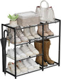 4-Tier Metal Shoe Rack for Entryway Closet, Heavy Duty Metal Shoe Organizer Storage Shelf with Tall Boot Space, Space Saving Free Standing Shoe Tower for Garage Bedroom Hallway, Black