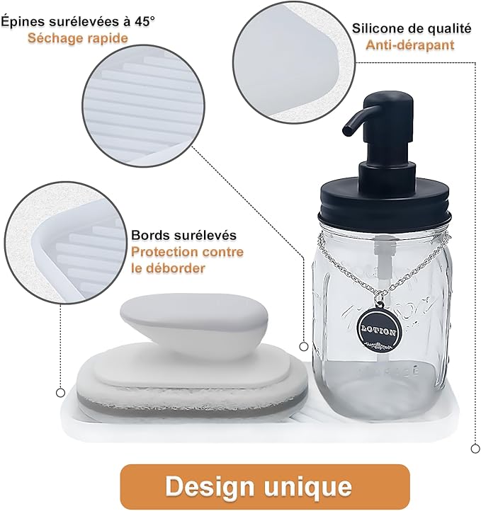 Silicone Organizer Tray, Soap and Sponge Holder for Kitchen Sink, Bathroom - Storage Tray for Dish Brush, Soap Dispenser, Dishwashing Accessories- 2 Pack (Clear)