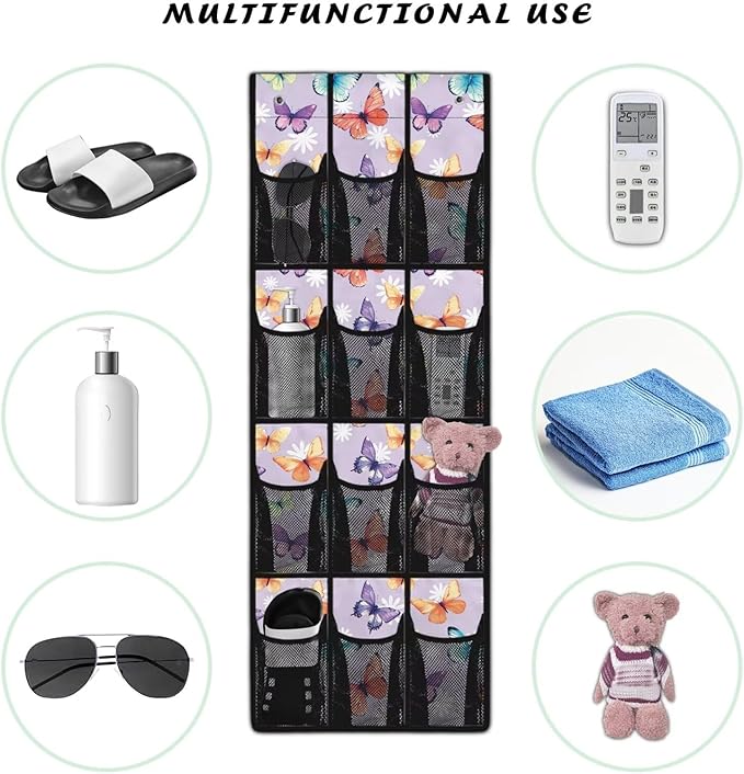 Butterfly Daisy Hanging Over the Door Shoe Organizer,Quick Dry Shoe Storage Hanging Bag,Over The Door Organizer,Small Hanging Shoe Rack for Closet,Stable Spice Rack for Kitchen