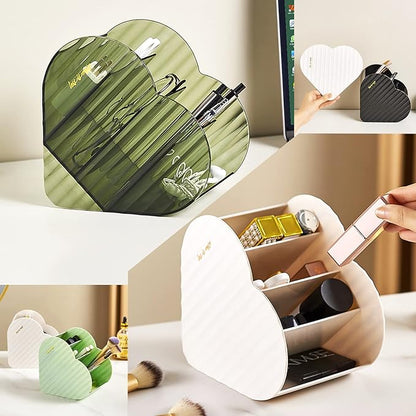 DASITON Large Capacity Makeup Brush Holder Organizer,4 Slot Love Makeup Brushes Cup,Heart shaped Makeup Organizer,for Vanity,Bathroom,Desk Storage Container,Cosmetic Display cases(Clear Green)