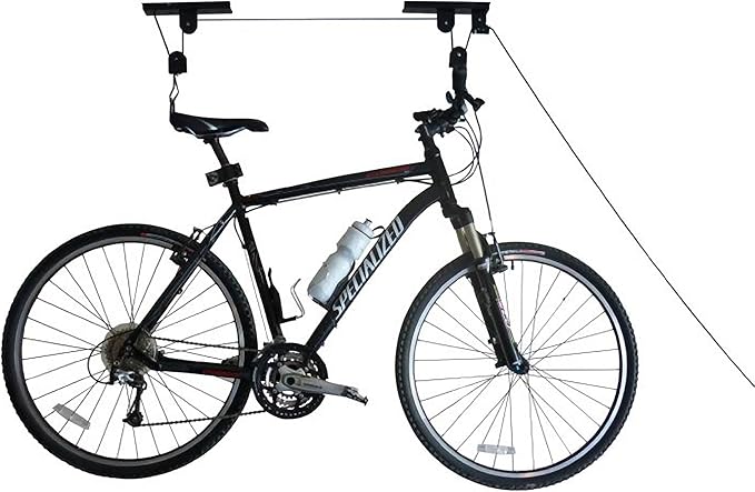 Bike Hanger - Overhead Hoist Pulley System with 100lb Capacity for Bicycles or Ladders - Secure Garage Ceiling Storage by Rad Sportz