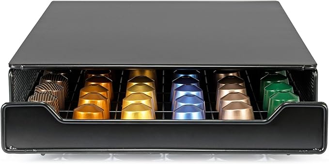 HiveNets Capsule Drawer Coffee Pod Storage Compatible for Nespresso Support Metal Holder 60 Pcs