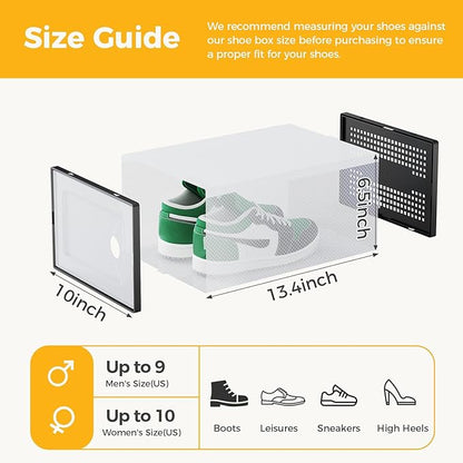 NEWBULIG 15 Pack Clear Shoe Storage Boxes, Stackable Sneaker Storage Case with Lids, Shoe Display Containers Organizer for Closet, Under Bed, Entryway, Black