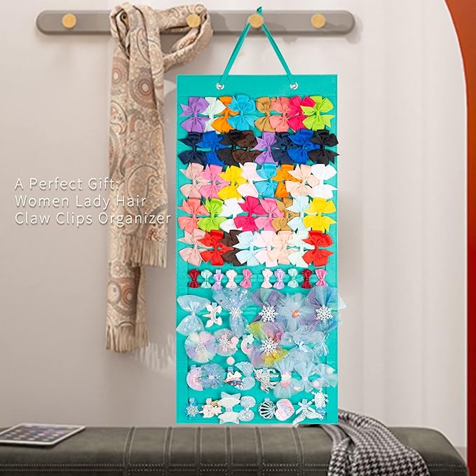 Large Claw Clip Organizer 10 Layer Hair Accessories Display Holder - Hair Claw Clips Display Stand Holder for Wall, Door, Closet (Mint Green-A)