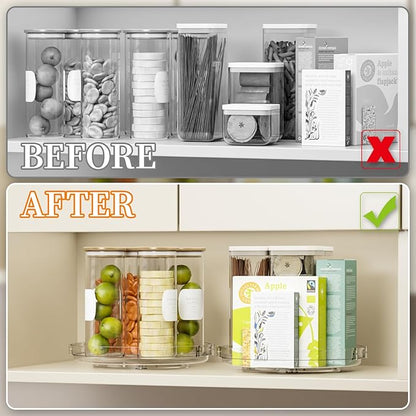 SUOXING 2 Pack Rotating Small Lazy Susan Turntable for Cabinet,9.5 Inch Clear Acrylic Spice Rack,Turntable Organizer for Refrigerator,Kitchen,Pantry and Vanity Makeup,Bathroom Countertop Organizer